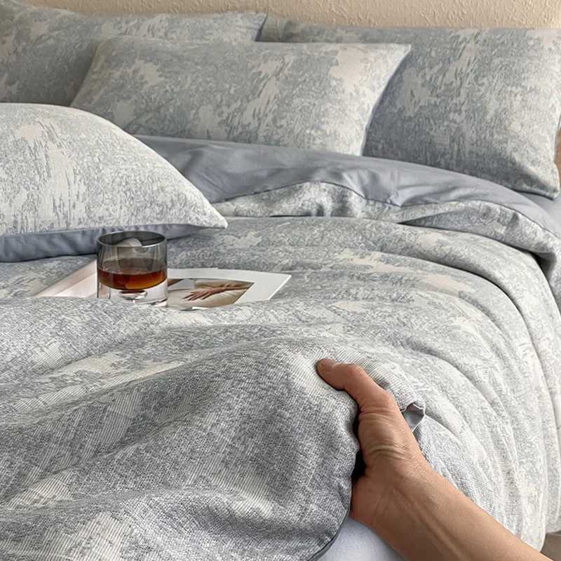 2025 New 3-Layer Yarn Cotton Bedding Set High Quality Jacquard Solid Color Fitted Sheet Super Soft Skin Friendly Bedclothes D260317