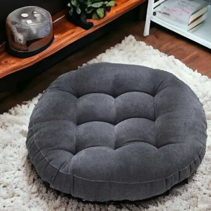 Round Large Floor Seat Pillows Gray Tufted Corduroy Cushions for Outdoor Yoga Tatami Chair Pad Casual Seating Reading Cushion D260317