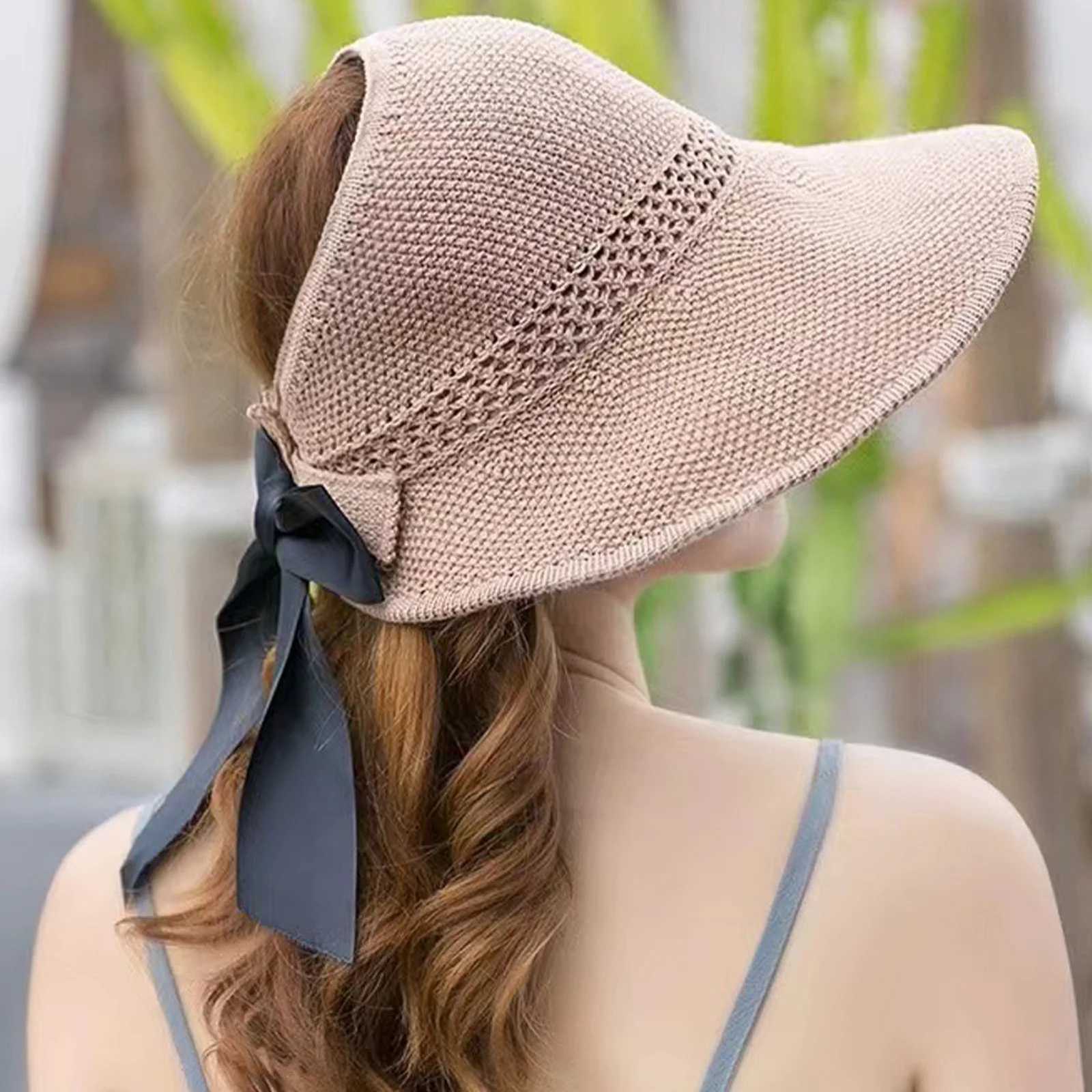 Foldable Women Wide Brim Straw Hat Breathable French Style Sun Hats with Bowknot for Outdoor Travel Photography H260317 - view 5