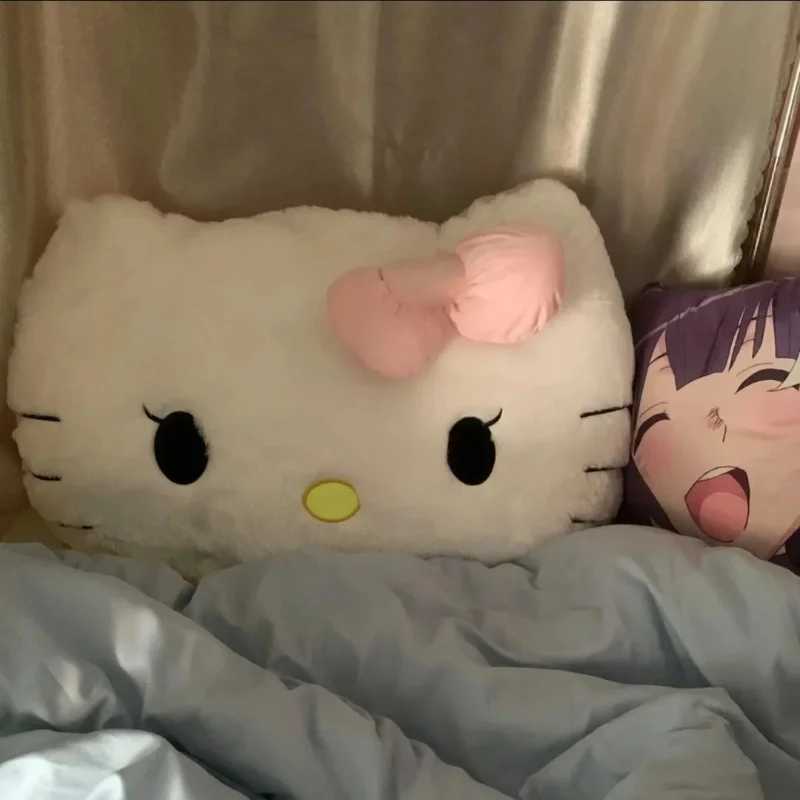 Big Size Fluffy White Cat Back Cushion Stuffed Anime Sofa Bed White Cat Pillow Cuddly Plushies Washable Home Decor Gifts Girl D260317