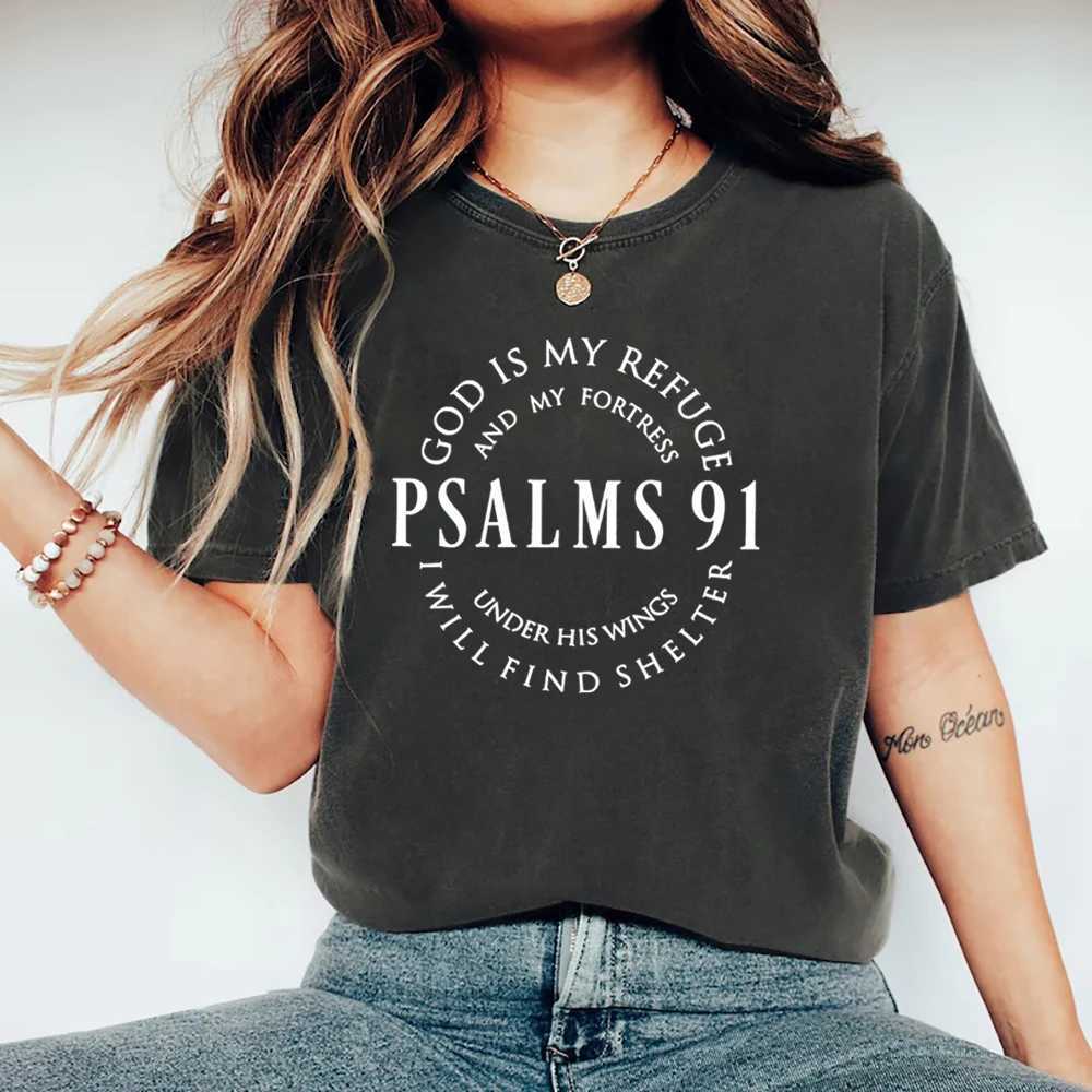 God Is My Refuge Psalms 91 Christian Shirt Christ Jesus Shirts Womens T-shirts Short Sleeve Religious Tshirt Jesus Love Tees M260317