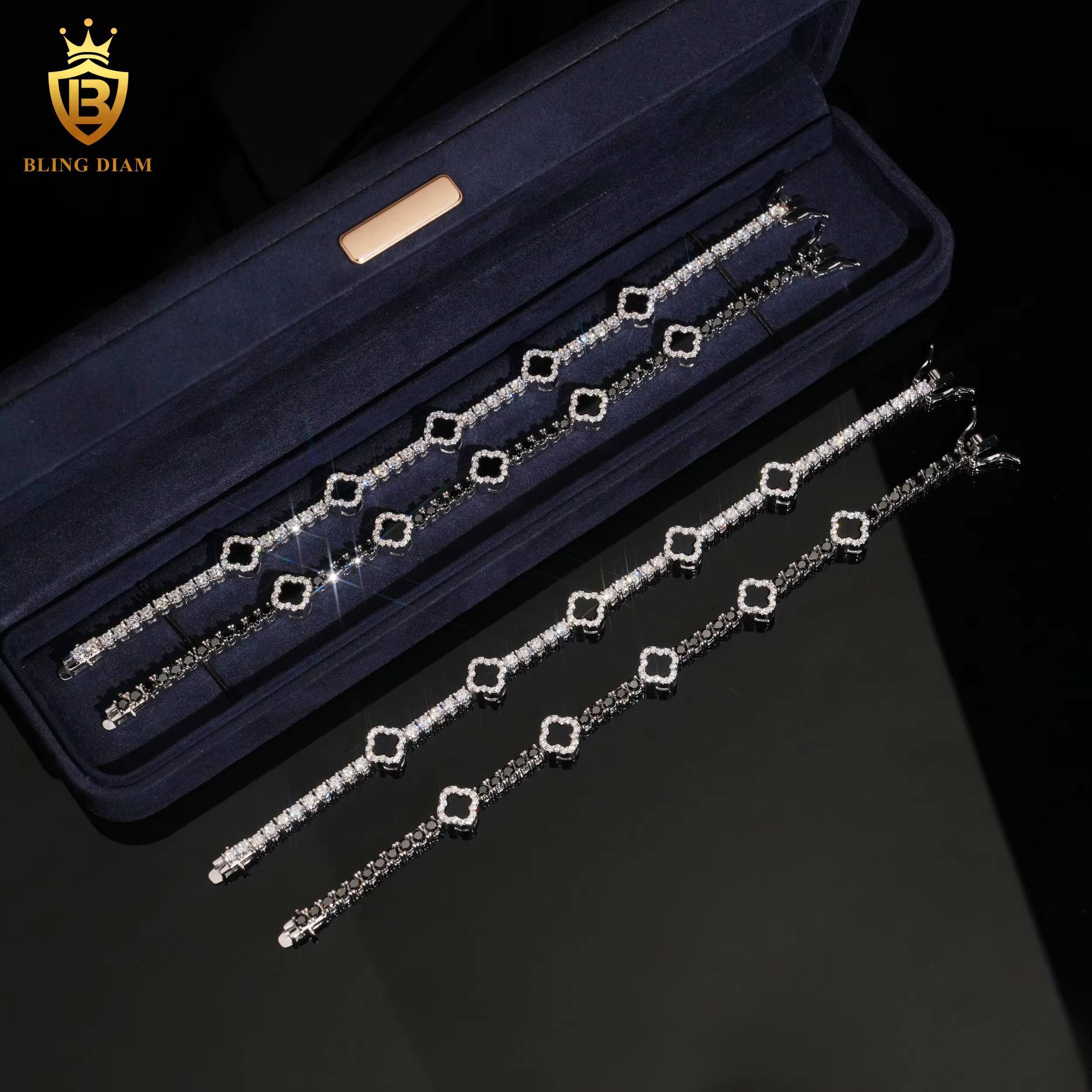 USA Stock Moissanite Bracelet Clover 3MM Tennis Chain Round Moissanite 925 Silver White Gold GRA Fashion Jewelry Bracelets