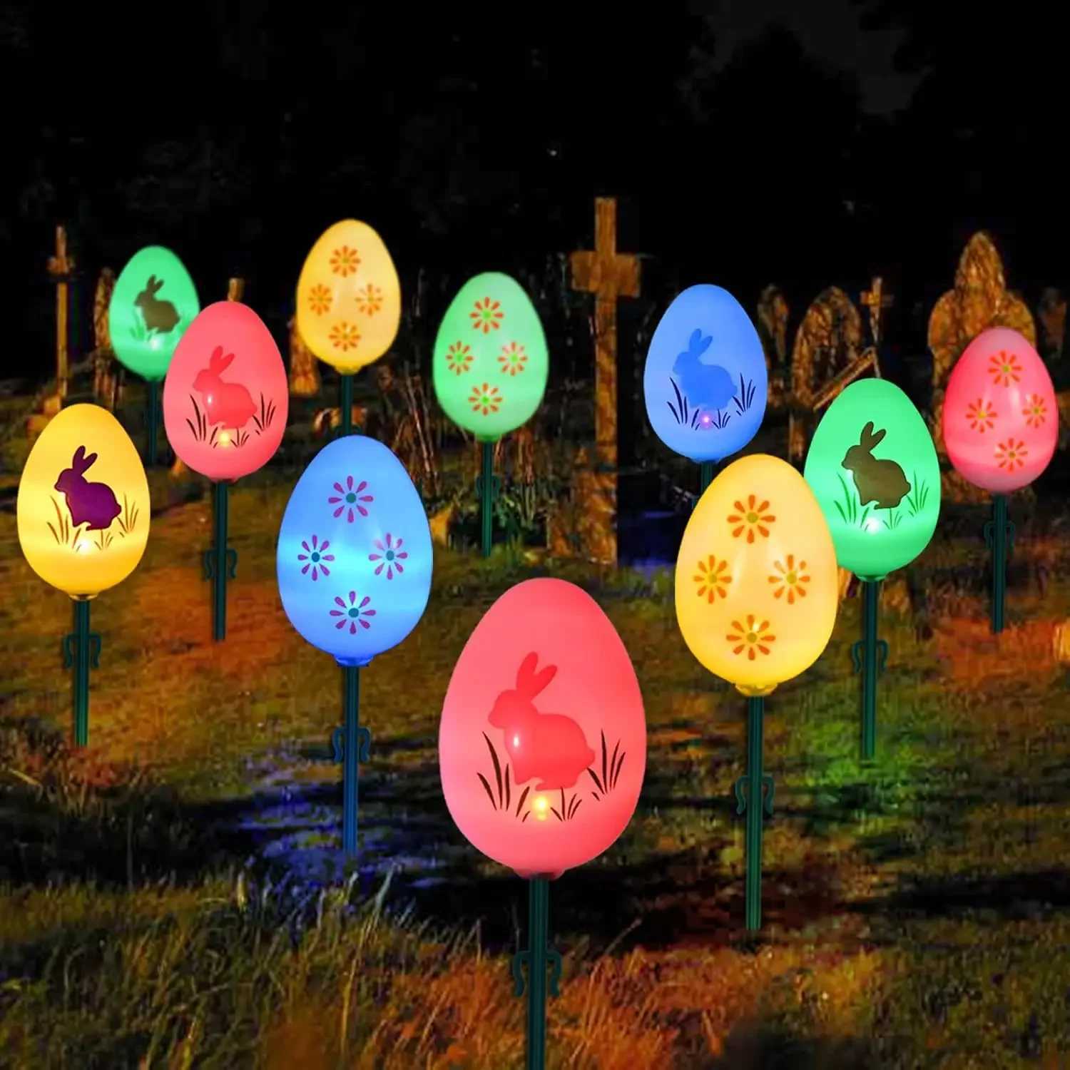 Solar Easter Egg String Lights Rabbit Egg Ground Lights Garden Lawn Decoration Lamp Outdoor Holiday Festival Lighting H260316