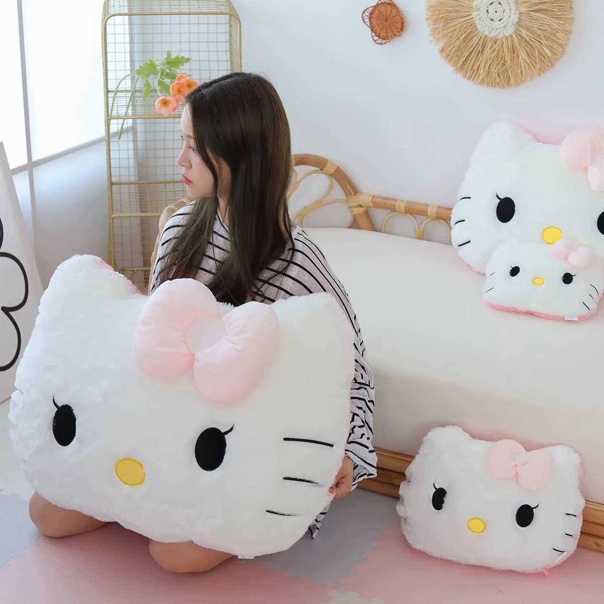 Big Size Fluffy White Cat Back Cushion Stuffed Anime Sofa Bed White Cat Pillow Cuddly Plushies Washable Home Decor Gifts Girl D260317