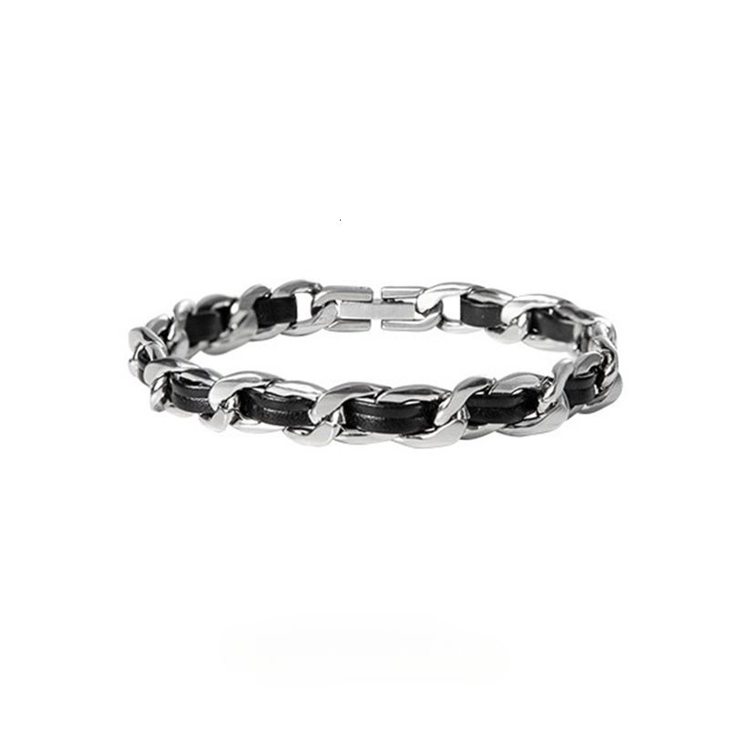 Women Jewelry Bracelets Charm Bracelets Cuban Chain Titanium Steel Leather Street Style Party Wear Wristband for Men - view 3