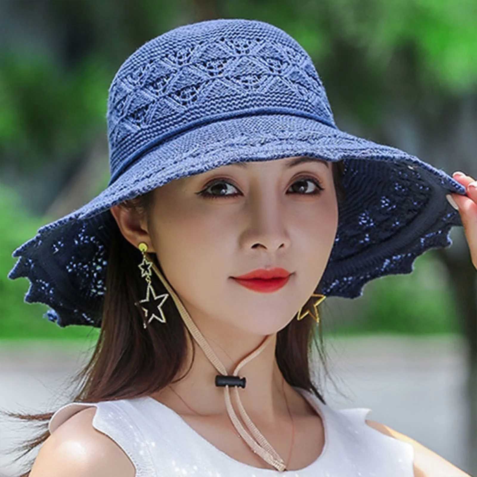 Portable Summer Sun Hat For Women Trendy Hook Flower Large Eave Straw Hat Foldable Beach Wide-brimmed Hat Elegant Bucket Hat 1pc H260317 - view 4