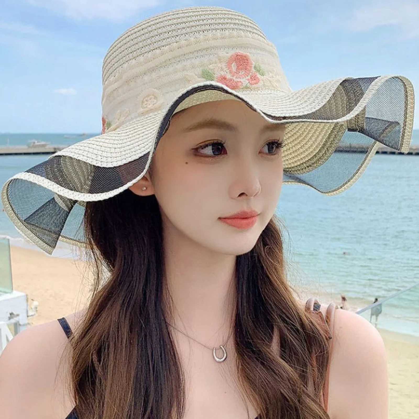 Summer Beach Straw Sun Hat Breathable Sun Hat Travel Wide Brim Summer Straw Hats with Ribbon for Outdoor Sports Hiking Travel H260317 - view 4