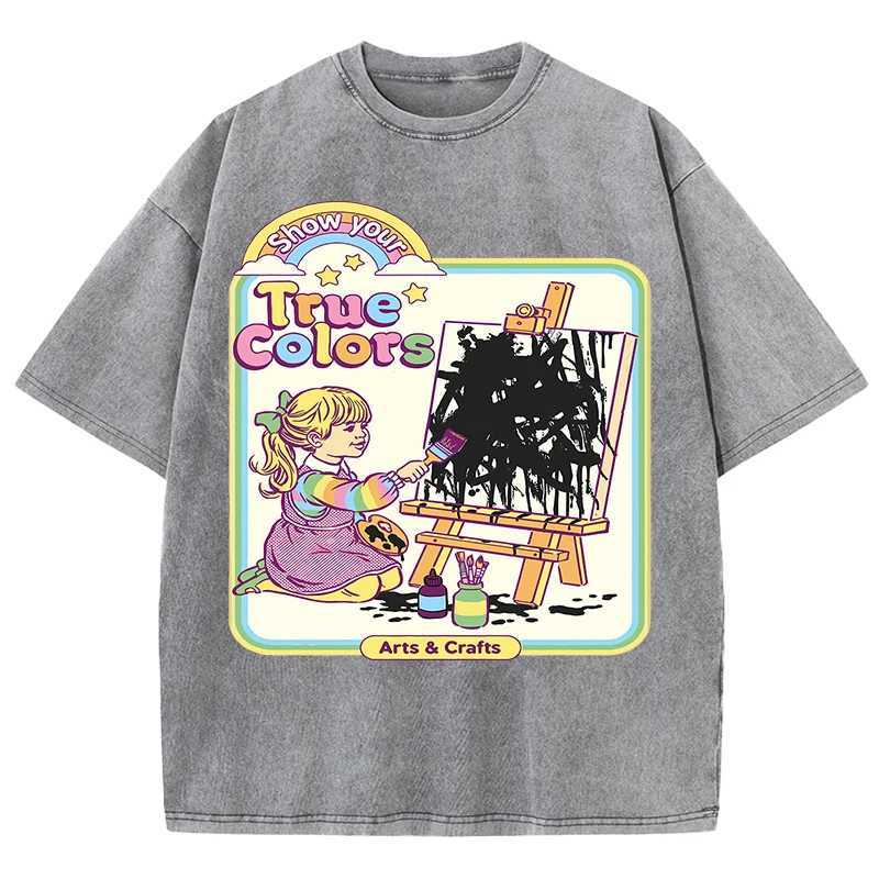 True Colors Prints Washed Man T Shirt Summer Trendy Tee Shirts Soft Comfortable Cotton Clothing Breathable Short Sleeve M260317