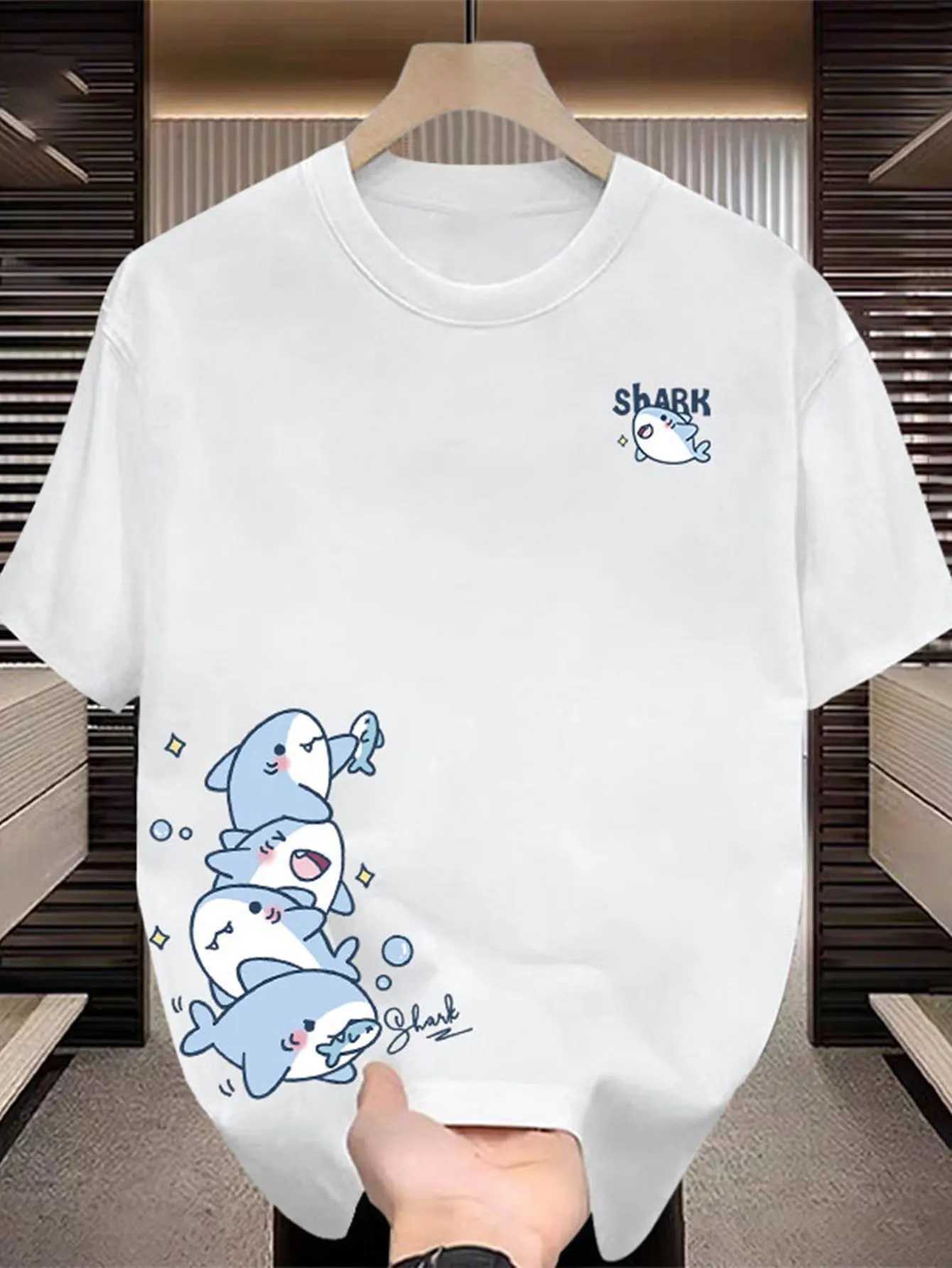 Men Creative Shark-themed Fashionable Summer Short-sleeved T-shirt Comfortable and Breathable Material Suitable for Daily Wear M260317