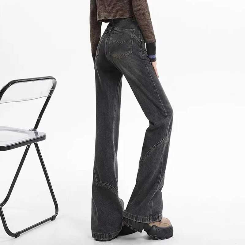 New Vintage High Waist s Flared Jeans Lady Chic Korean Solid Denim Trousers Women Fashion Casual Straight Leg Pants M260317