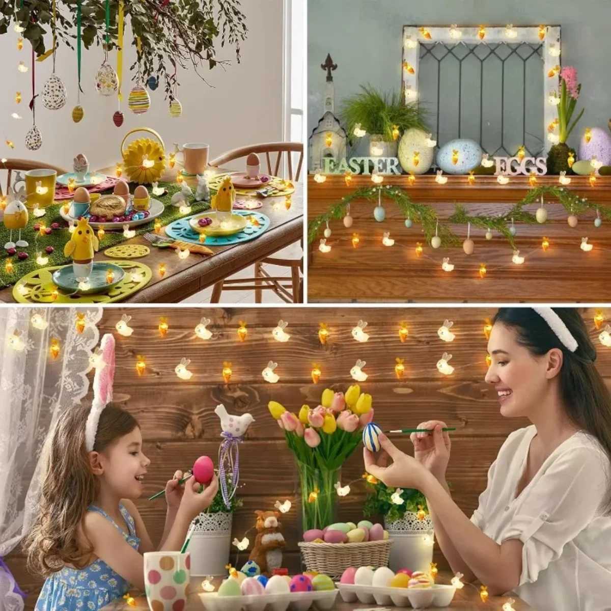 1/2M 10/20 Lights Easter Indoor Decor Bunny Carrot Copper Wire Lights Egg String Lights Dining Celebration Atmosphere Lighting H260316