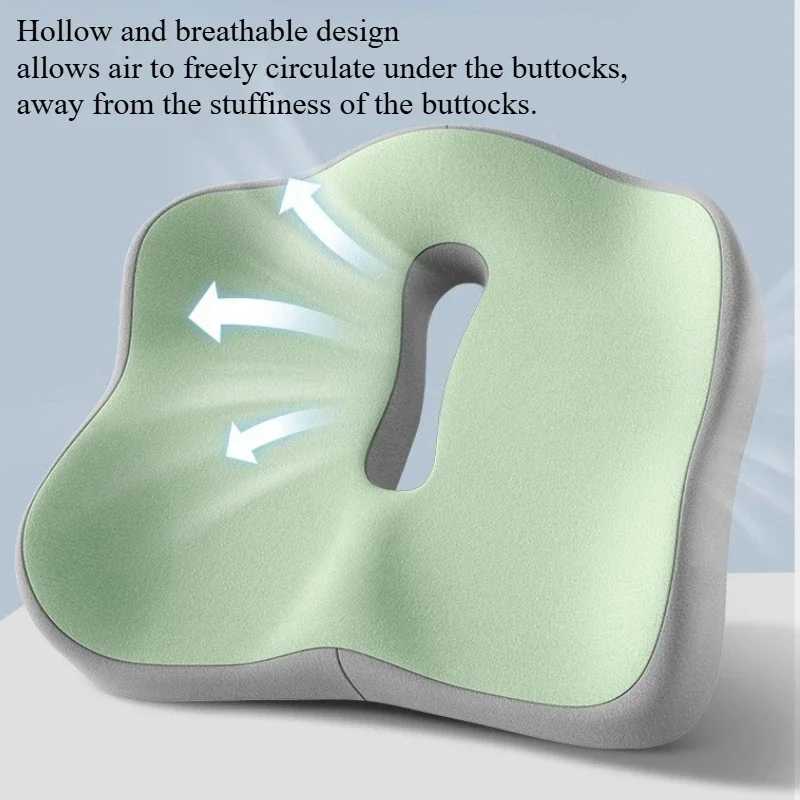 1pc Memory Foam Seat Cushion - 3D Ergonomic Support Light Green Grey Washable Polyester Car/Office Essentials D260317