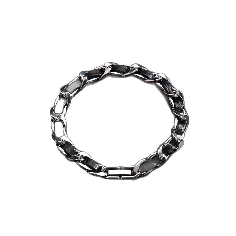 Women Jewelry Bracelets Charm Bracelets Cuban Chain Titanium Steel Leather Street Style Party Wear Wristband for Men - view 6