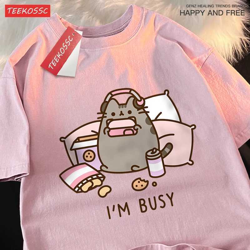 Sorry IM Busy Cat Playing Games WiTH Headphones Man T Shirt Brand CloTHing Loose T Shirts Cotton Shirt Tops Couple M260317