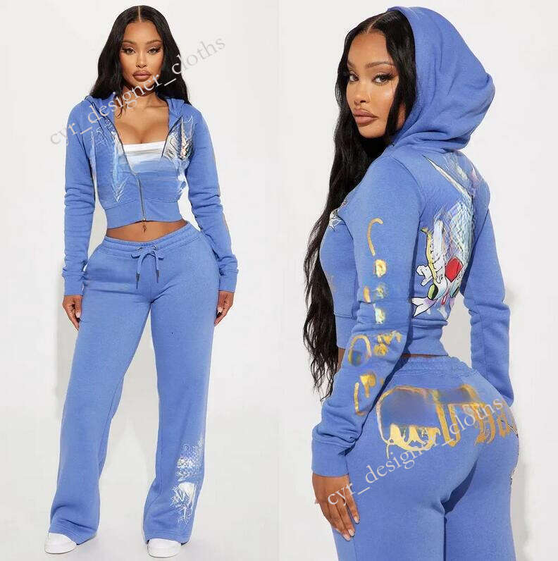 Designer Tracksuits Women 2 Piece Set Womens Outfits Strapless Casual Printed Pants Cardigan Straigt Trousers Street Zipper E95