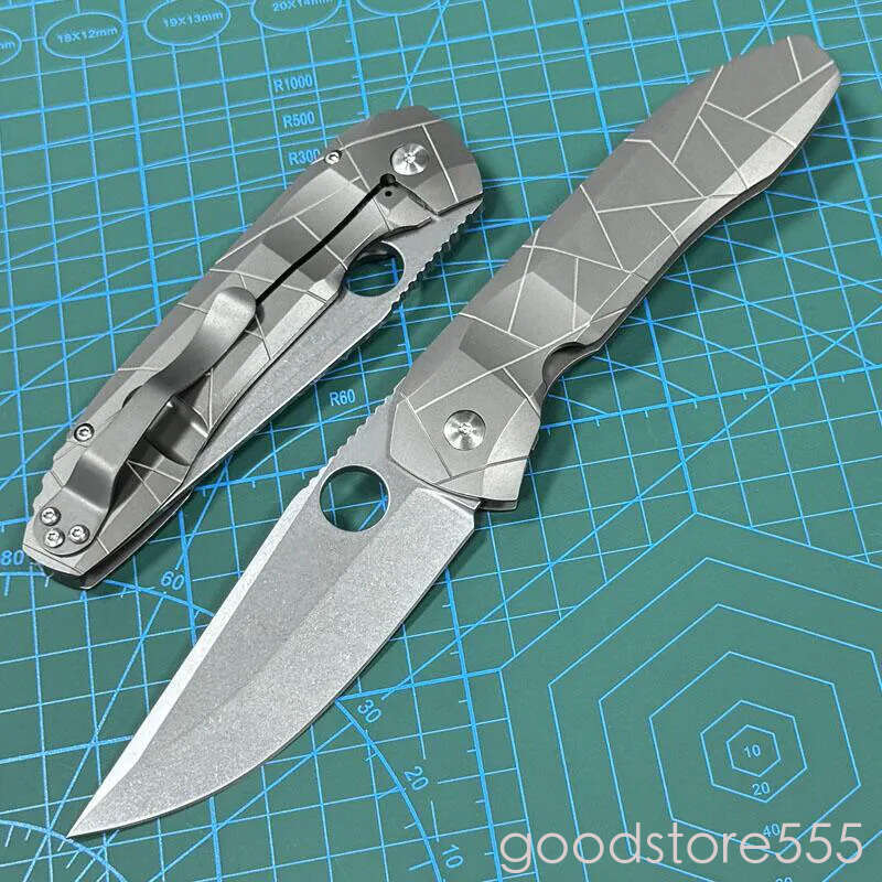 Spy-C199TIP Dmitry fixed blade knife Sinkevich Folding Knife couteau 3.74 S90V Stonewashed Plain Blade, TC4 Handles pocket knife - C199
