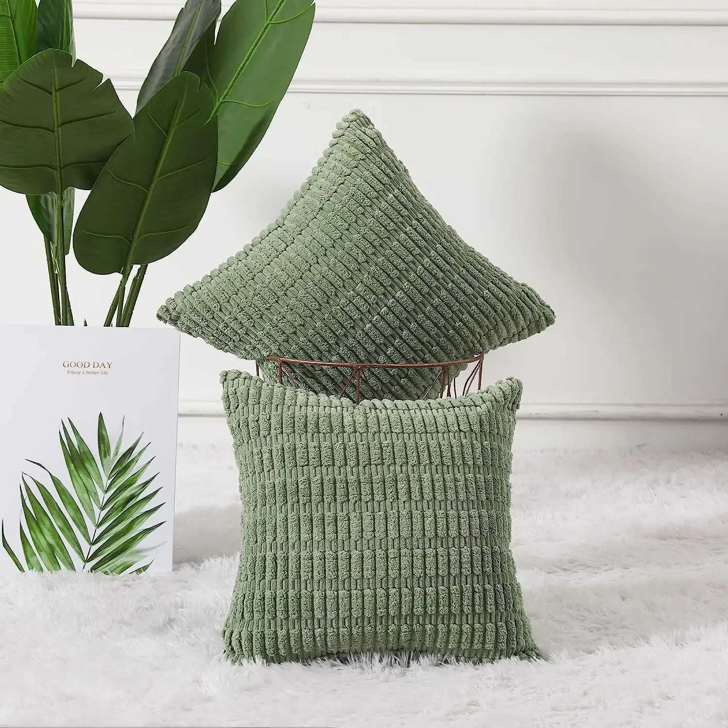 1pc Super Soft Striped Corduroy Pillow Covers Cushion Cases Pillowcases for Couch Sofa Bed Farmhouse D260317