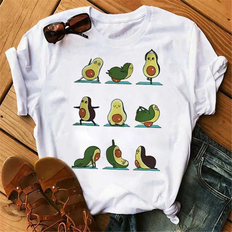 Maycaur New Women T-Shirts Summer Cute Avocado Printed Tops Tees Female T-shirt Short Sleeve White Tshirt for Lady Casual Tops M260317
