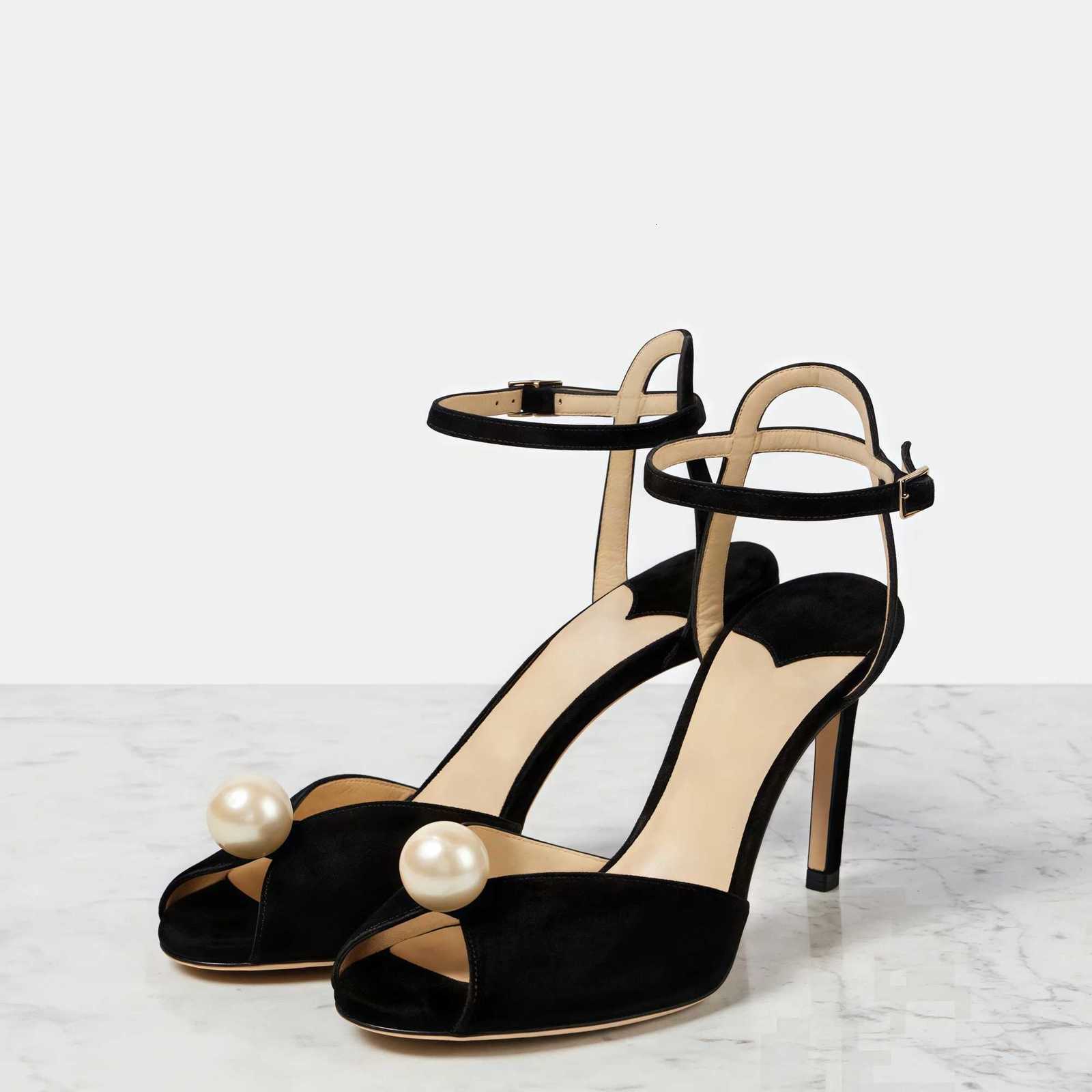 Ladies Fashion White Lace Pearl Ankle Strap High Heel Sandals Crystal-embellished Open Peep Toe Wedding Dress Women Shoes Pumps K260317