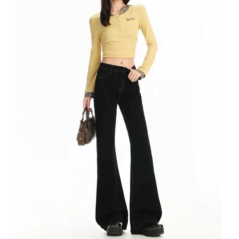 2025 Women Korean Solid Thin Jeans New Fashion s High Waist Straight Leg Pants Lady Chic Slim Fit Denim Trousers M260317