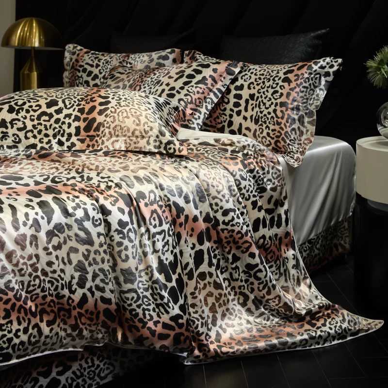 Leopard zebra print luxury high-end silk bedding set soft silk satin king size duvet cover sheet or fitted sheet combination set D260317