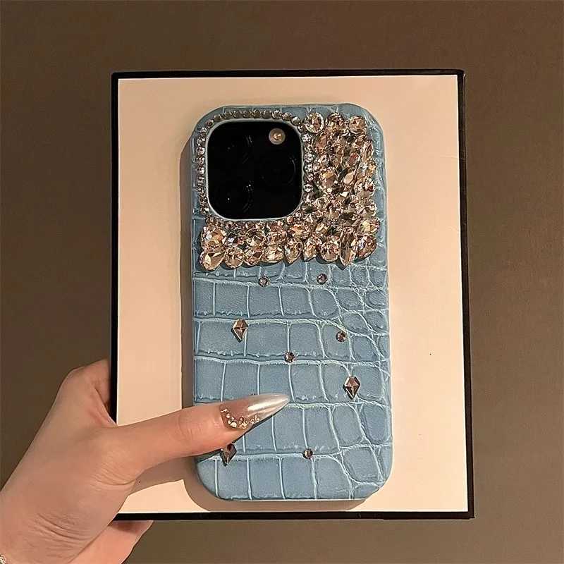 Bling Siliver Diamond Camera Protection Case For Iphone 16 11 12 13 14 15 Pro Max Plus Luxury Crocodile Leather Cover Fundas C260314