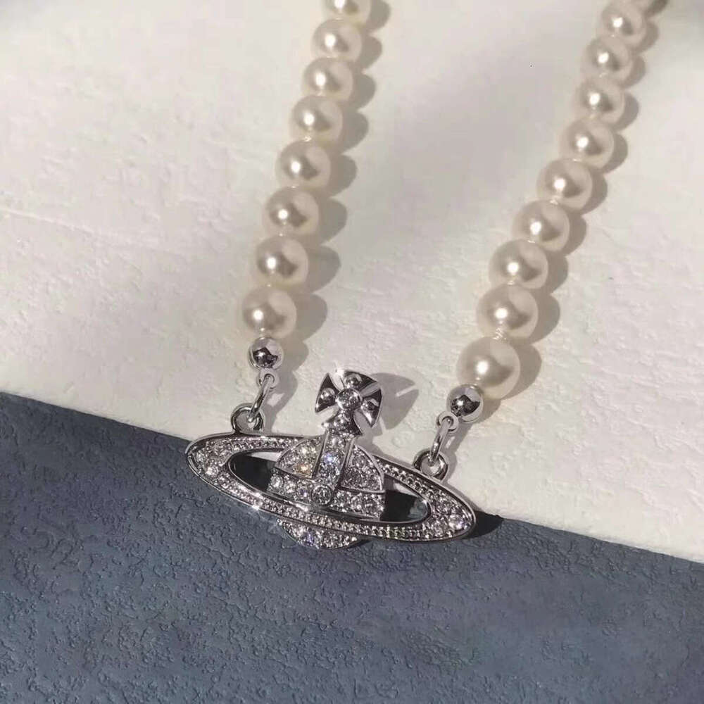 Empress High Version Saturn Pearl Necklace Autumn Winter Women Light Luxury Niche Layered Collarbone Chain Cross-Border Choker Jewelry