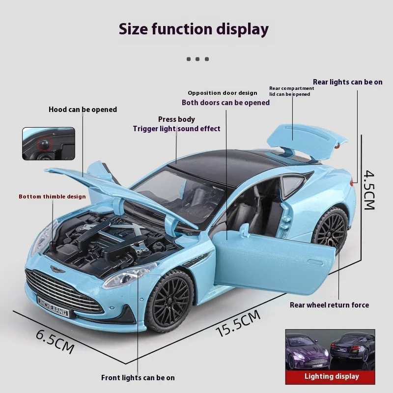 132 Aston Martin DB12 GT Super Sports Car Alloy Diecast Metal Model Car Sound Light Holiday Gift With Kid Childrens Toy Car D260317