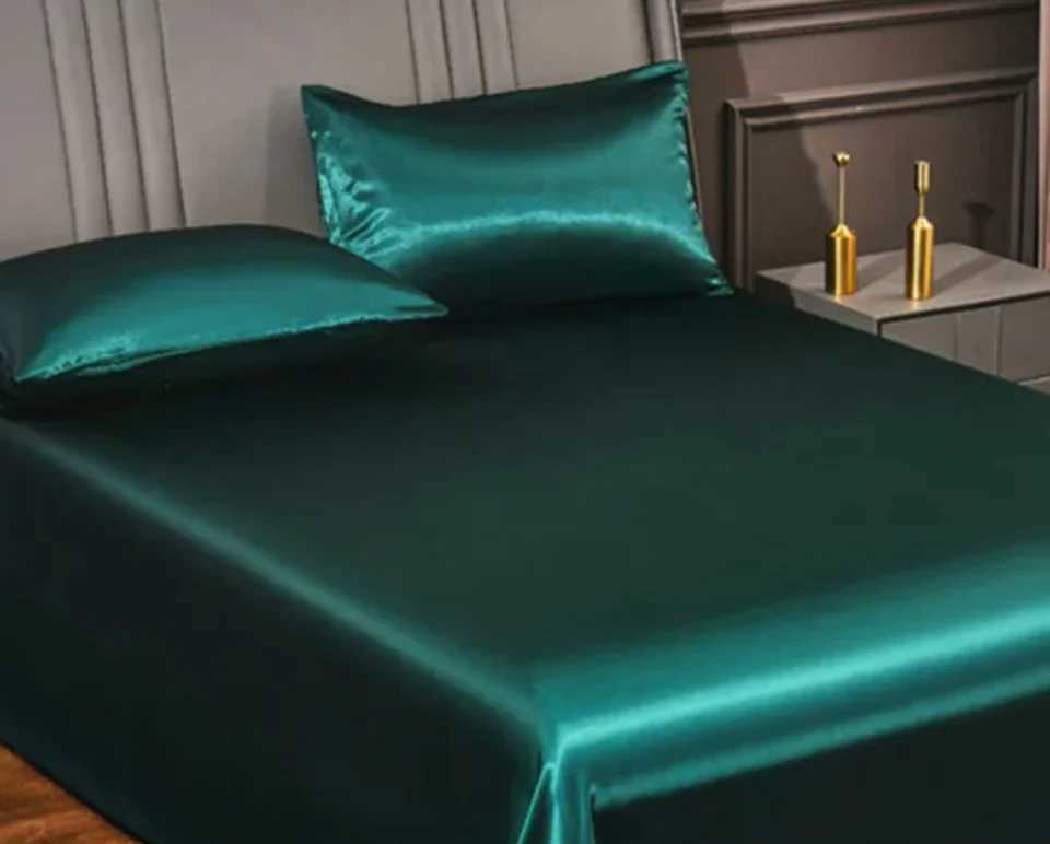 Satin Silk Bed Sheets for Summer Plain Flat Sheet for Double Bed Twin/Full/Queen/King Size Bed Linen pillowcase need order D260317