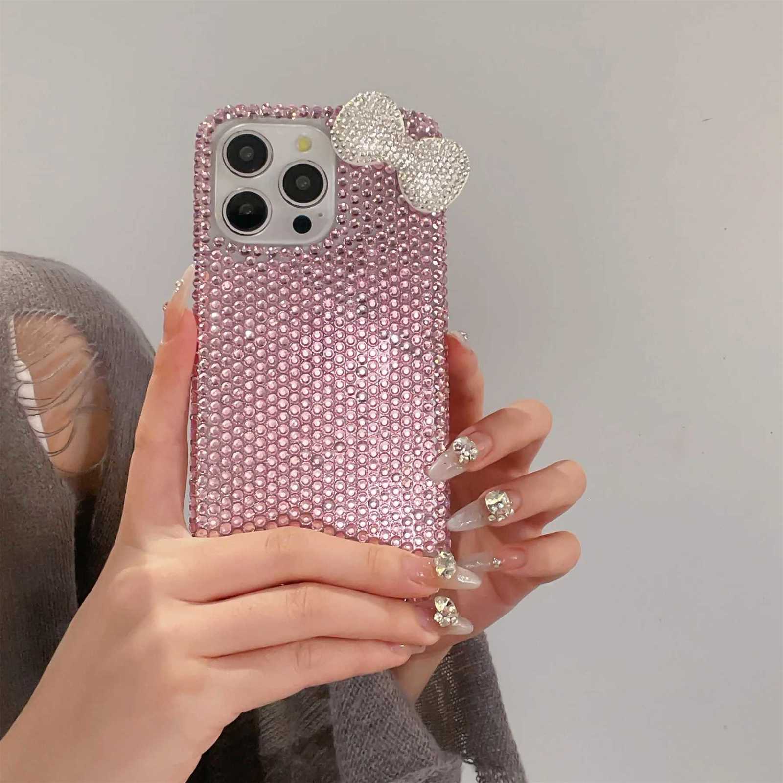 Luxury Korean Fashion Shining Fl Sn Rhinestone Bow Phone Case for iPhone 17 16 15 14 13 12 11 Pro Max Back Cover C260314
