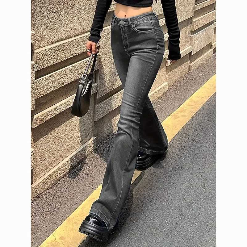 Female High Waist Leisure Daily Flared Jeans s High Street Baggy Stretchy Denim Pants Lady Chic Solid Bell Bottoms Trousers M260317
