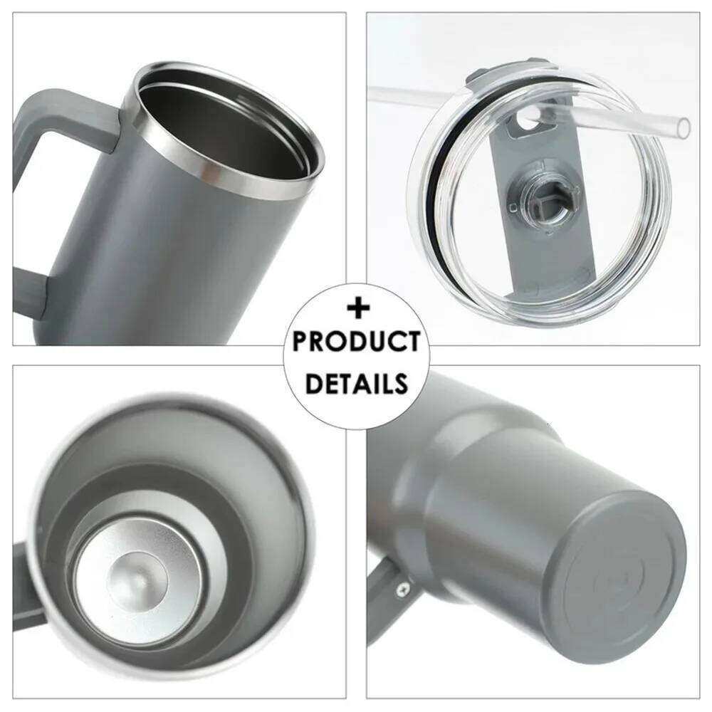 40 oz Tumbler with Handle Lid Straw 40oz Stainless Steel Water Bottle Vacuum Thermos Cup Travel Car Coffee Mug Cap for Stanley 26Y0317