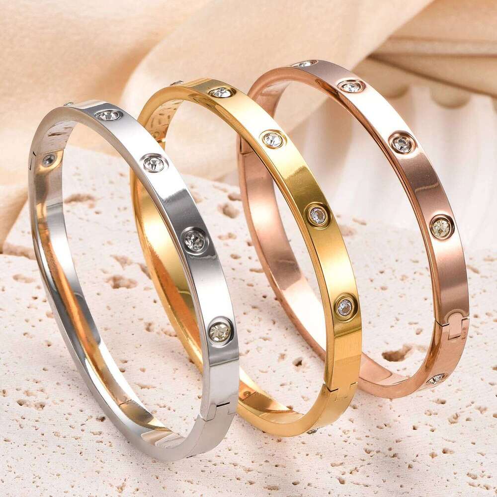 6mm Wide Exquisite Zircon Openable Bracelet for Women ,Stainless Steel Polished Bangle Bracelets,Girl Jewelry Gifts