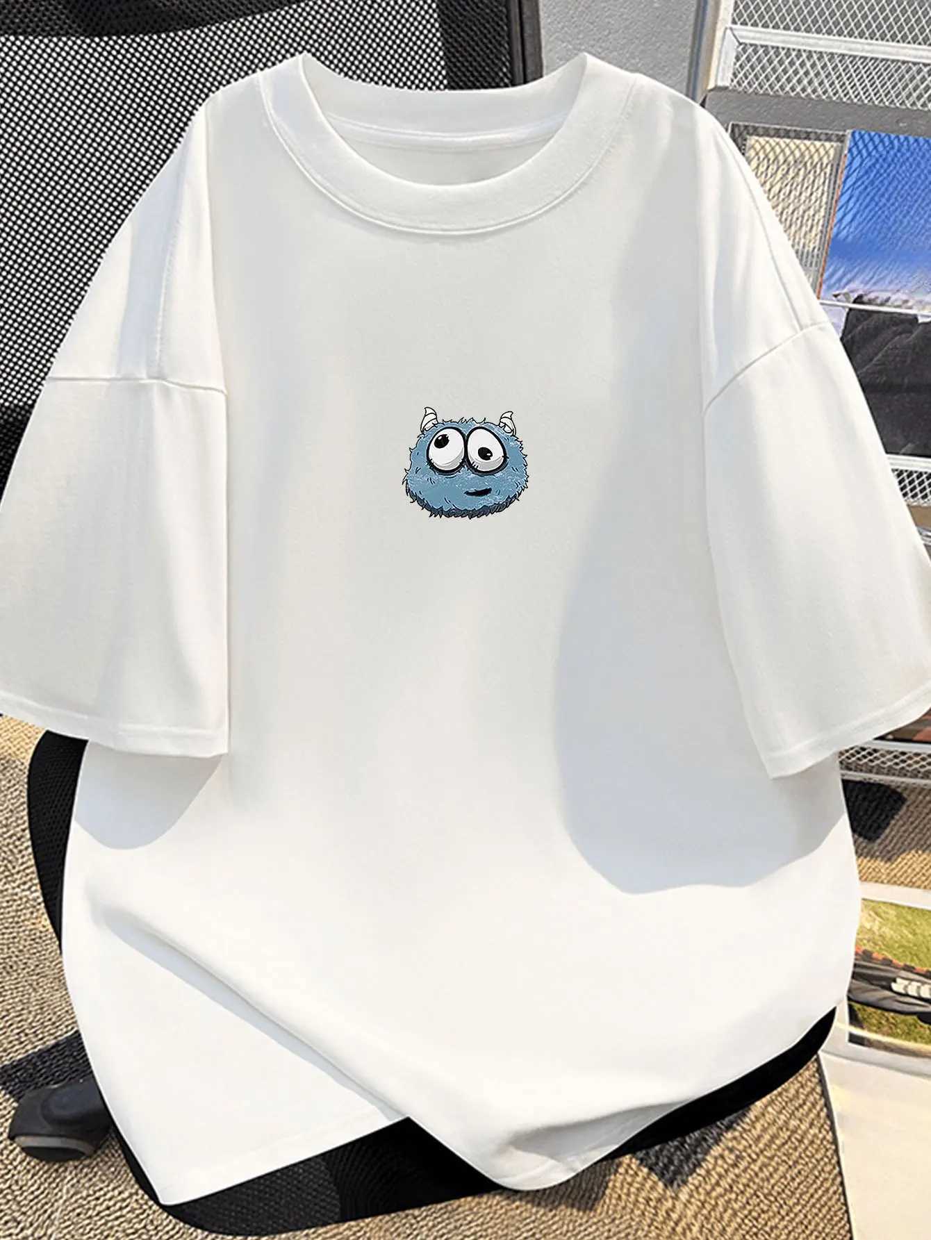 Men Summer Trendy Cute Monster Print Cotton Short-Sleeved T-Shirt Simple Style Suitable for Both Men and Women As An Overall Top M260317