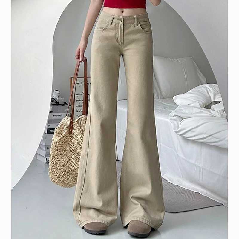 Hot Sale s Khaki Low Waist Flared Jeans 2025 Classic Women Denim Trousers Female Retro Casual Straight Leg Pants M260317