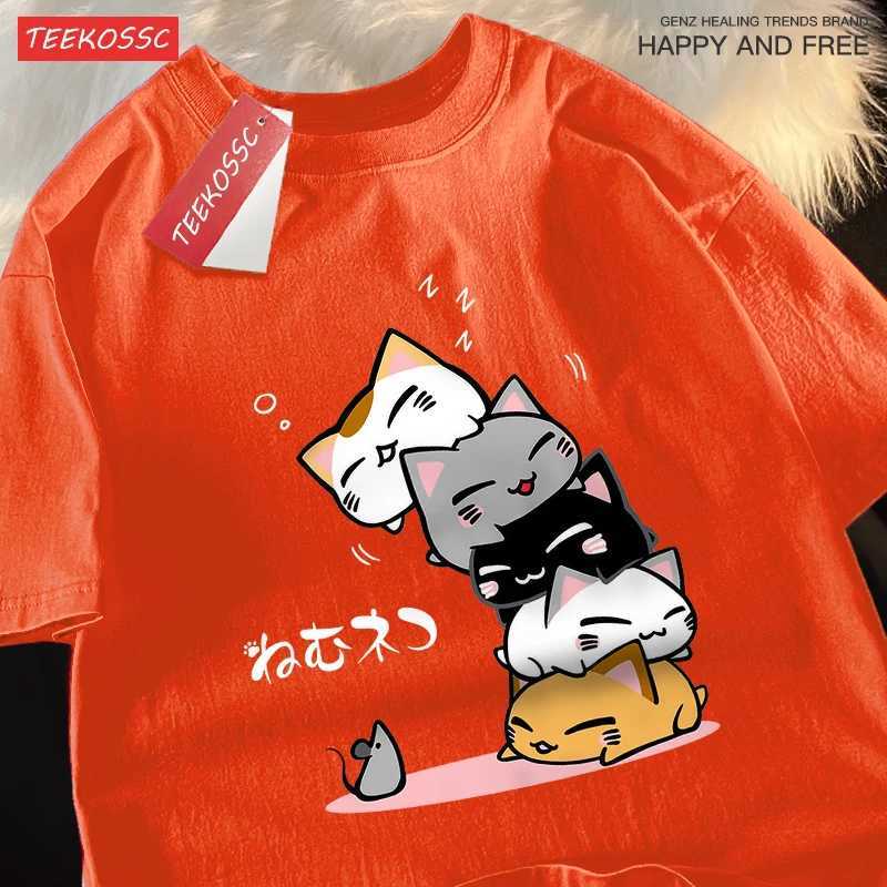 Cute Stacked Cats SLeeping DonT See The Men Women T Shirts Oversized Loose T-Shirts Summer Cotton O-Neck Short SLeeve M260317