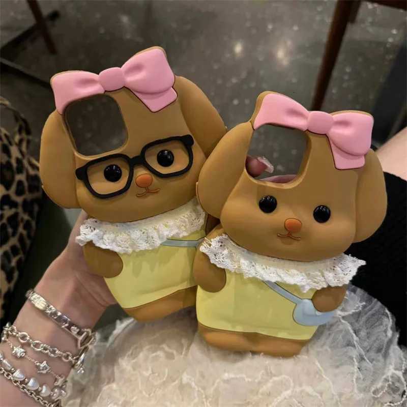 Silicone Cartoon Bow Dog Suitable For Iphone 15 Pro Max Phone Case All Inclusive 12 13 14 Protective Case C260314