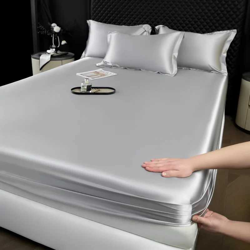 3 pcs High End 100 Mulberry Silk Bed Sheet Set with Pillowcase Luxury Solid Color Silk Fitted Sheet Soft Smooth Satin Bed Linen D260317