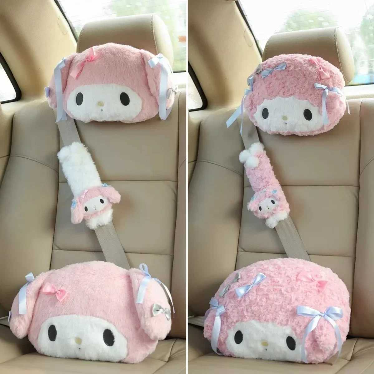 Comfortable My Melody Headrest Back Cushion Seat Belt Cover Soft Japanese Style Cuddly Pillow Lolita Car Decor Xmas Gifts Girl D260317
