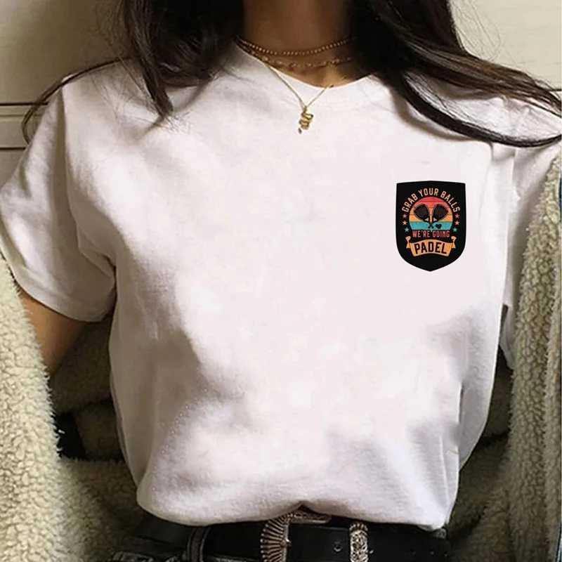 Padel Streetwear Y2k White Fashion Women T-Shirts Harajuku Funny Clothing Short Sleeve Summer Tees Casual Female Tops O-Neck M260317