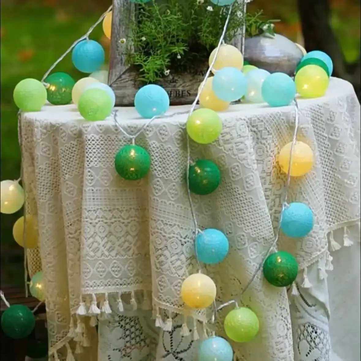 LED Cotton Garland Balls Lights String Valentines Day Easter Outdoor Hanging Party Kids Room Fairy Lights Ramadan Decorations H260316
