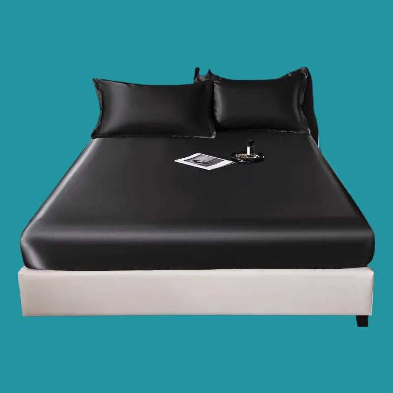 2025 new ice silk fitted sheet solid color cool silk mattress protective cover non-slip satin dust cover without mattress D260317