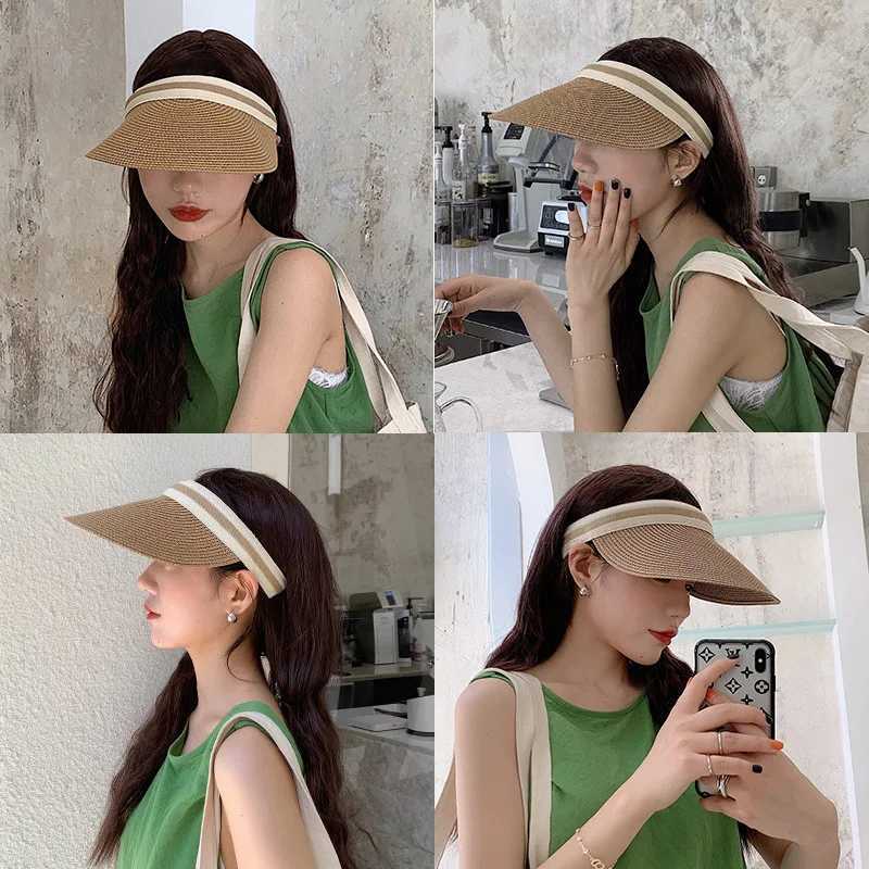 Y2K Womens Visor Beach Hat Packable Straw Caps Summer Empty Top Hats with Decoration Pearl Beach Outdoor H260317 - view 5