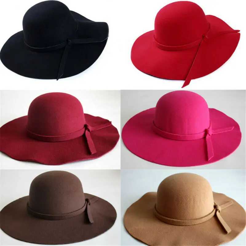 Wide Large Brim Wool Felt Cap Summer Beach Women GIrl Lady Travel Floppy Beach Sun Hat Foldable Black Red Camel H260317 - view 4
