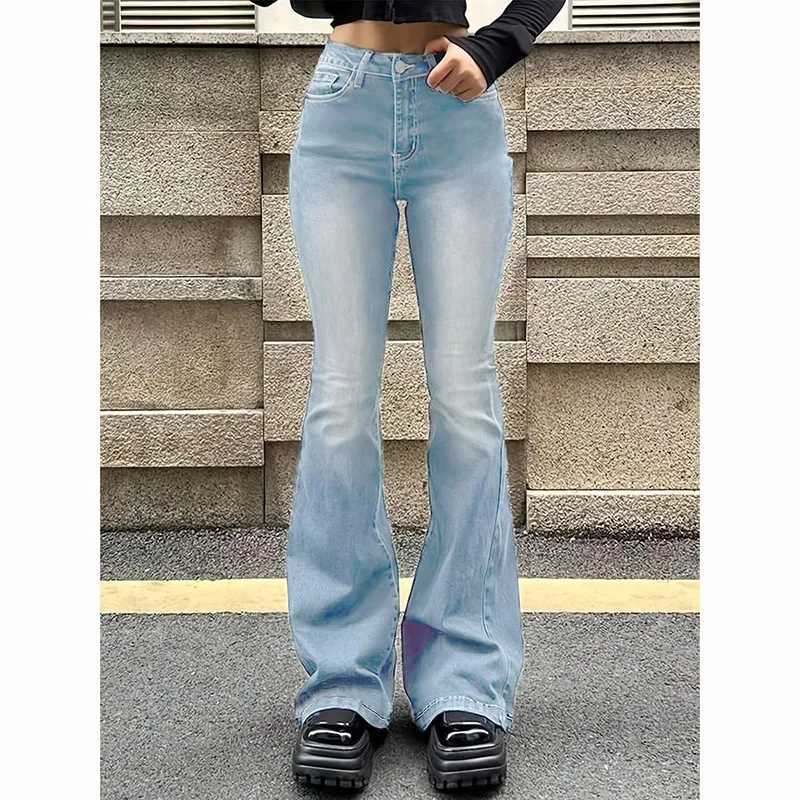 Female High Waist Leisure Daily Flared Jeans s High Street Baggy Stretchy Denim Pants Lady Chic Solid Bell Bottoms Trousers M260317