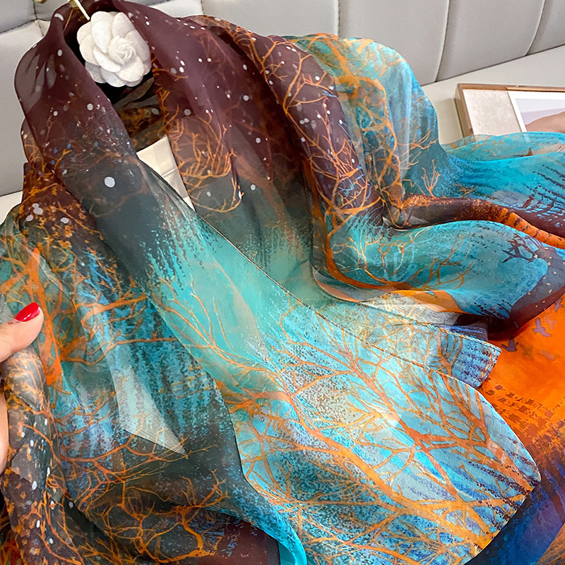 Women's Thin Silk Scarf For Spring Autumn Versatile And Elegant Long Scarf Summer Seaside Sunscreen Beach Shawl