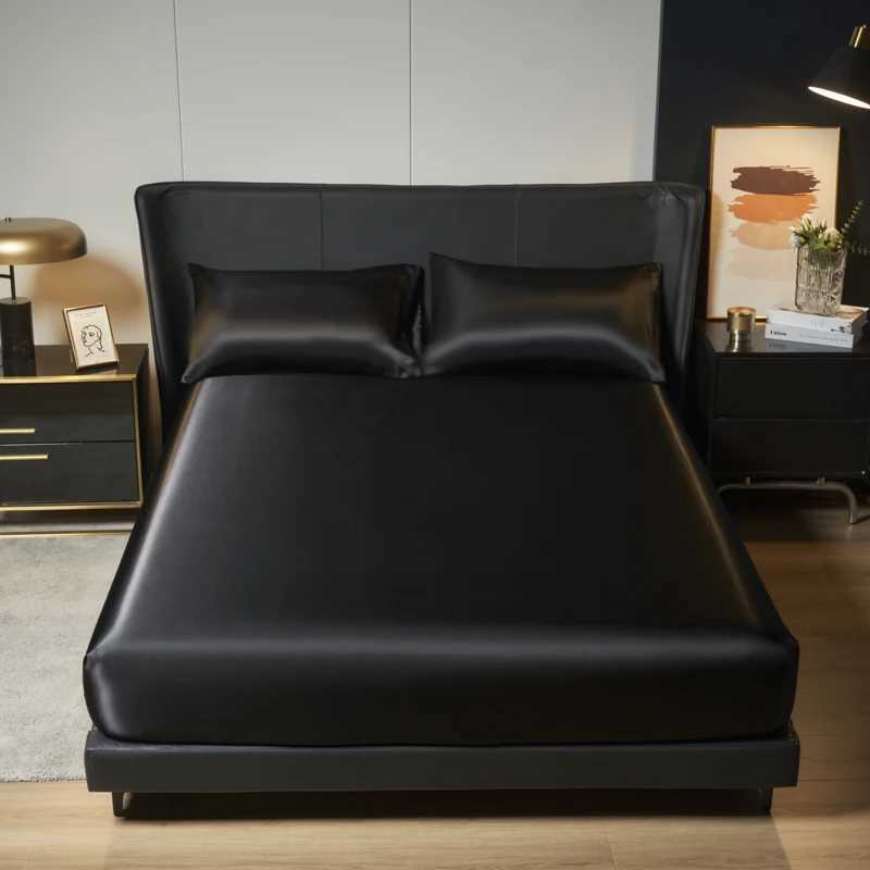 Kuup 100Polyester 3pcs satin surface Bedding Fitted Sheet and pillowcases Set Elastic Band Around Mattress Cover King Bed Cover D260317