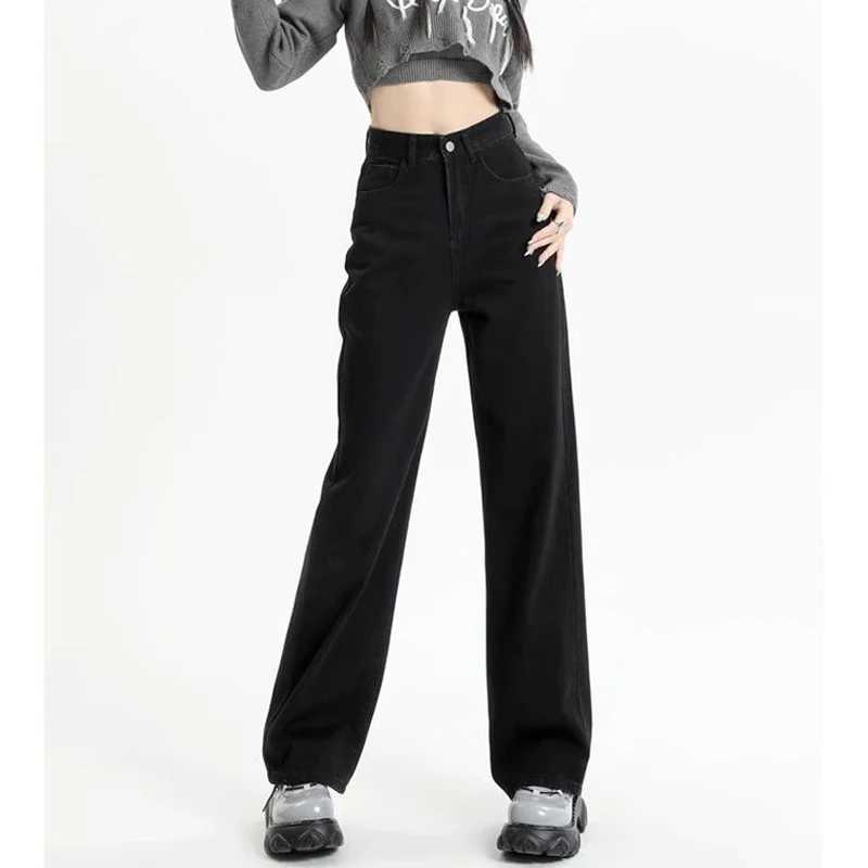 Female Light Blue High Waist Thin Jeans Women Fashion Baggy Straight Leg Denim Trousers s Classic Korean Solid Pants M260317