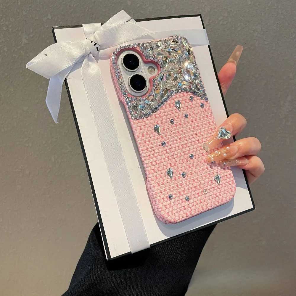 Braided 3D rhinestone mobile phone case for iPhone 16Prax 15Plus 14Pro 13 luxury half-pack anti-drop protective cover C260314