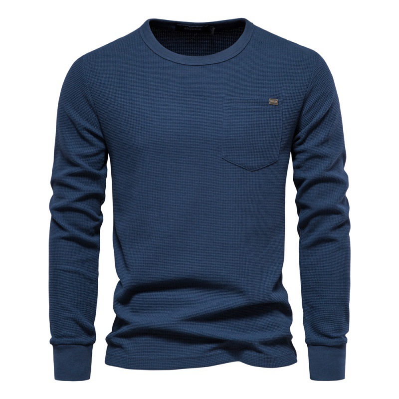Autumn Hoodie European Size Highquality Men's Crew Neck Polo Pocket Waffle Shirt Long Men's